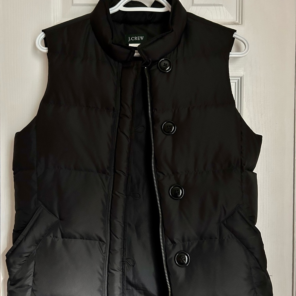 J Crew Womens Black Sleeveless Full Zip Button Goose Down Puffer Vest S